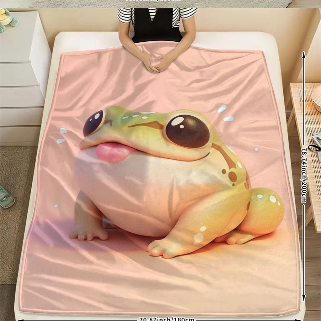 Cute cartoon frog design Flannel printed blanket suitable for all seasons suitable for living room office sofa and travel