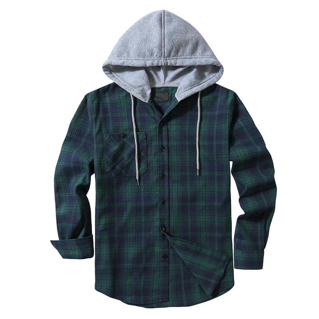 Men's Plaid Shirt Hooded Button Sweatshirt Men's Casual Fashion Sweatshirt