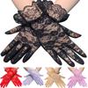 Women Vintage Sheer Short Lace Gloves Ladies Party Wedding Wrist Length Floral Gloves for Dinner Fancy Costume Accessories Gloves