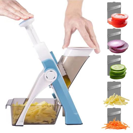 Настольная овощерезка с 5 лезвиями, регулируемая толщина, многофункциональный резак для моркови, картофеля, редиса, инструмент для нарезки овощей, кухонные гаджеты