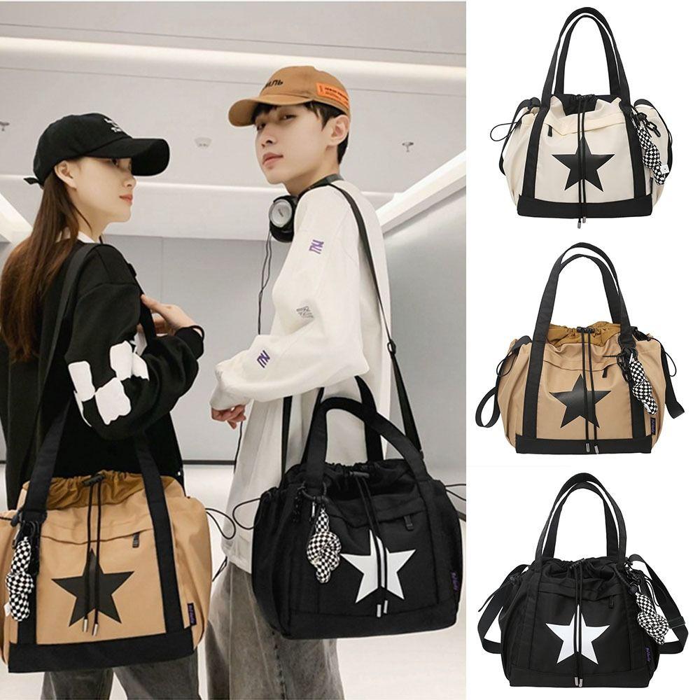 Nylon Star Tote Bag Drawstring Y2K Crossbody Bag Fashion Large Capacity Shoulder Bag Outdoor