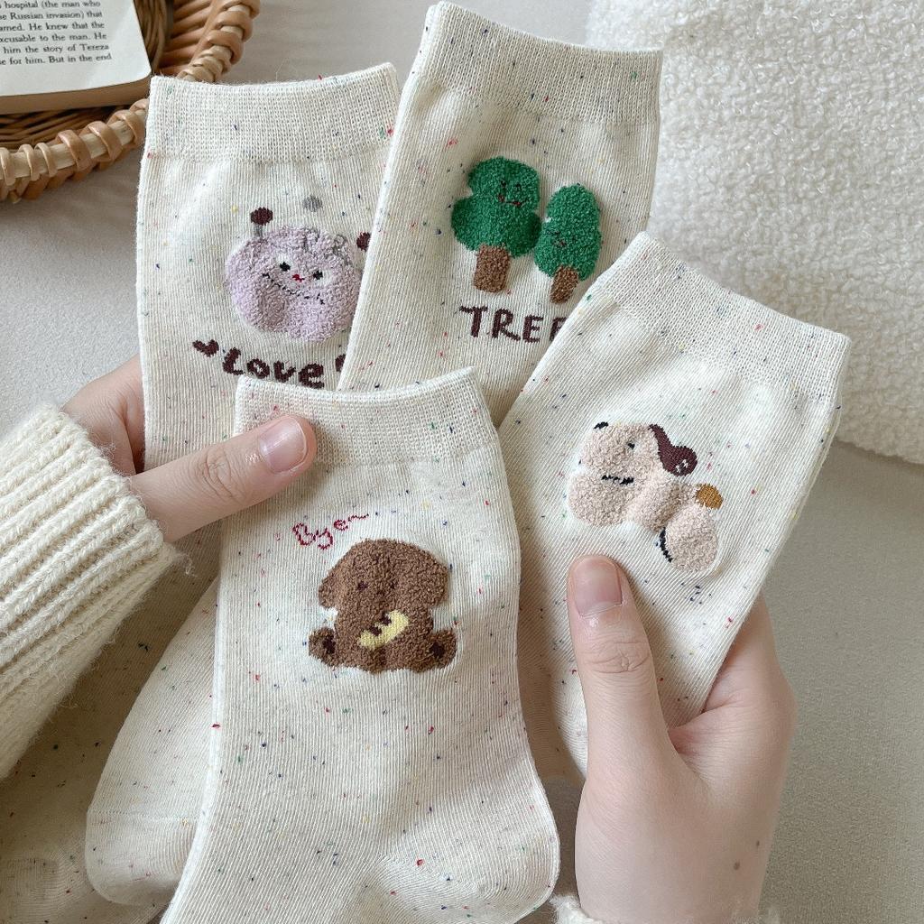 Wind Women'S Socks Idea Yarn Cute Cartoon Small Animal Mori College Wind Women'S Cotton Socks Medium Tube Socks