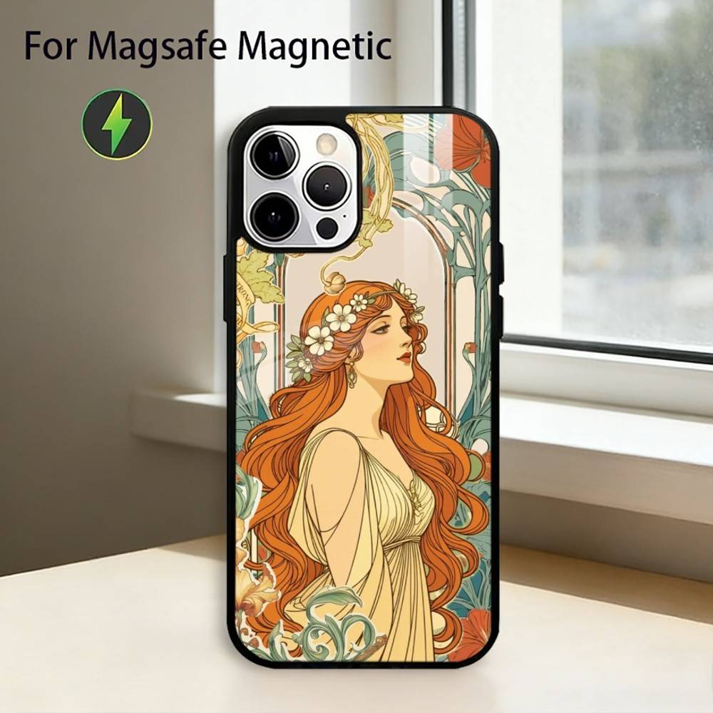 ART Alphonse M-Mucha Phone Case For iPhone17,16,15,14,13,12,11 Plus,Pro Magnetic with Magsafe Wireless Charging