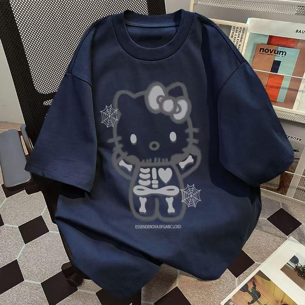 Футболка Hello Kitty с коротким рукавом из мягкого хлопка, повседневная, с круглым вырезом, милый мультяшный принт, легкий летний топ для женщин, для повседневной носки