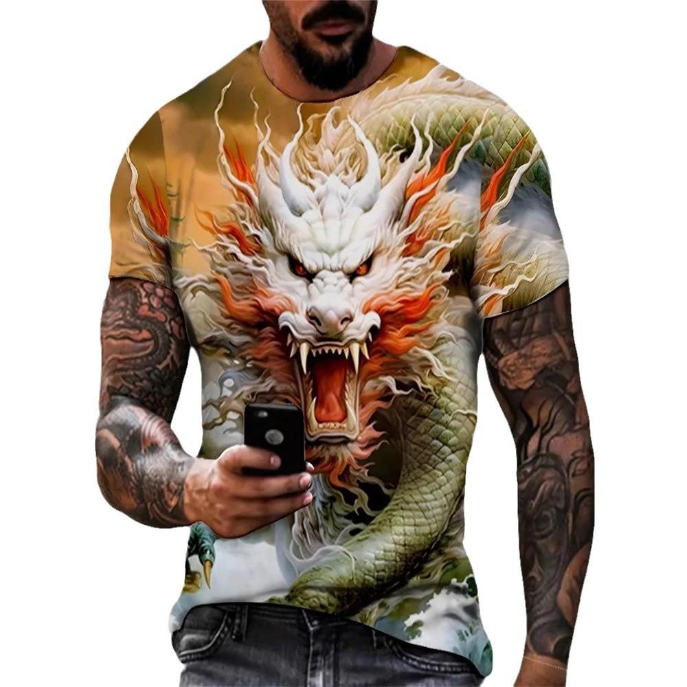 Мужская летняя свободная футболка с короткими рукавами и принтом животных, 3D-принт