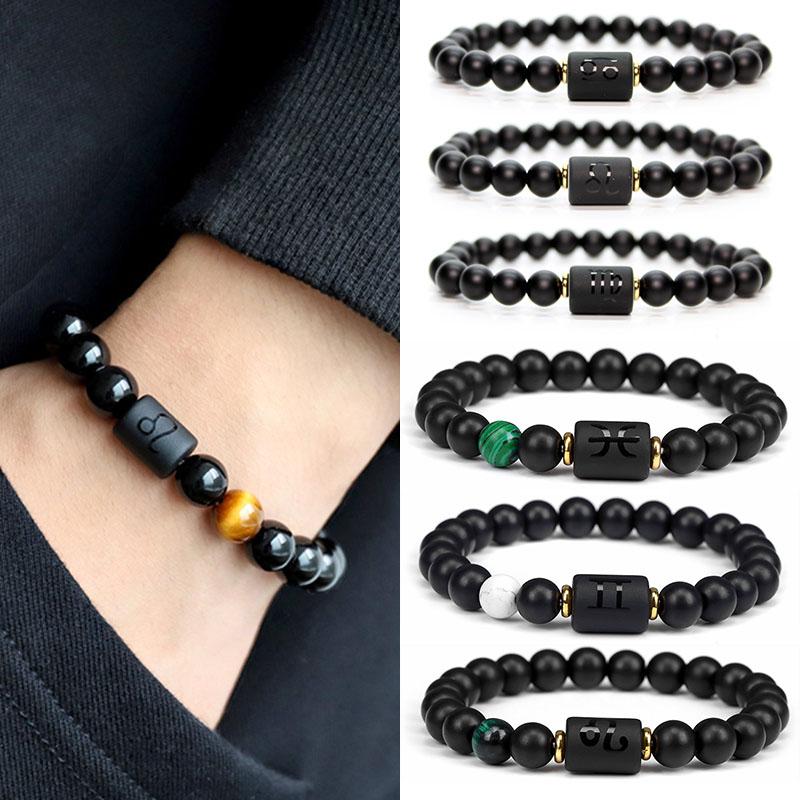 New Agate Hombre Jewellery Masculina Natural Bracelet Stone 12 Constellation Beads Couple Unisex