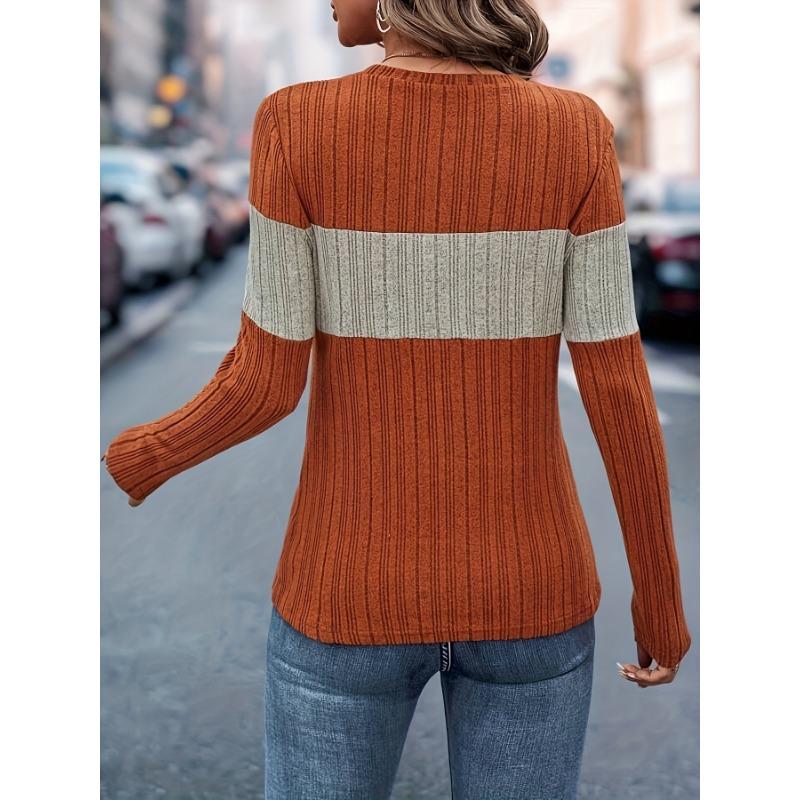 Женская футболка с круглым воротником и длинными рукавами, цветные блоки, мягкая женская одежда, топ, пуловер, повседневные базовые туники, облегающие футболки