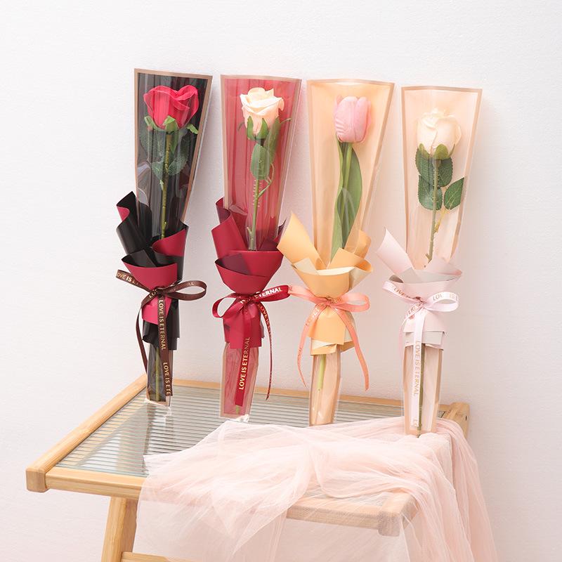 Valentine's Day Transparent Waterproof Flower Bag for Single Bouquet