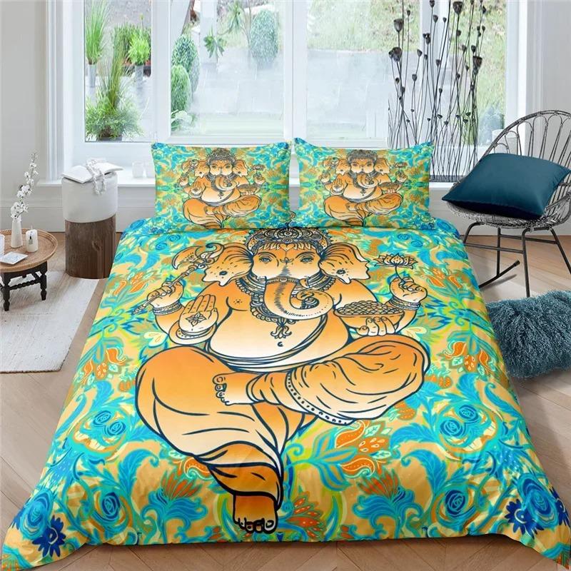 Duvet Cover Ganesha Lord Microfiber Indian Elephant Bedding Set Bohemia Mandala Comforter Cover King For Boys Girls Room Decor
