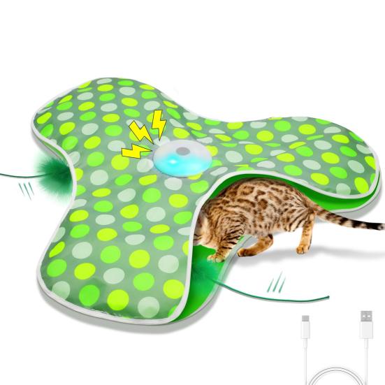 Hide And Seek Interactive Cat Toy Touch Activated Simulated Hunting Game with Moving Concealed Feather And Mouse Squeaky for Indoor Bored Adult Cats