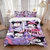 3 шт. Комплект постельного белья с принтом Куроми Sanrio, Мягкое и удобное покрывало для спальни, Гостевой комнаты (Не включено).W053