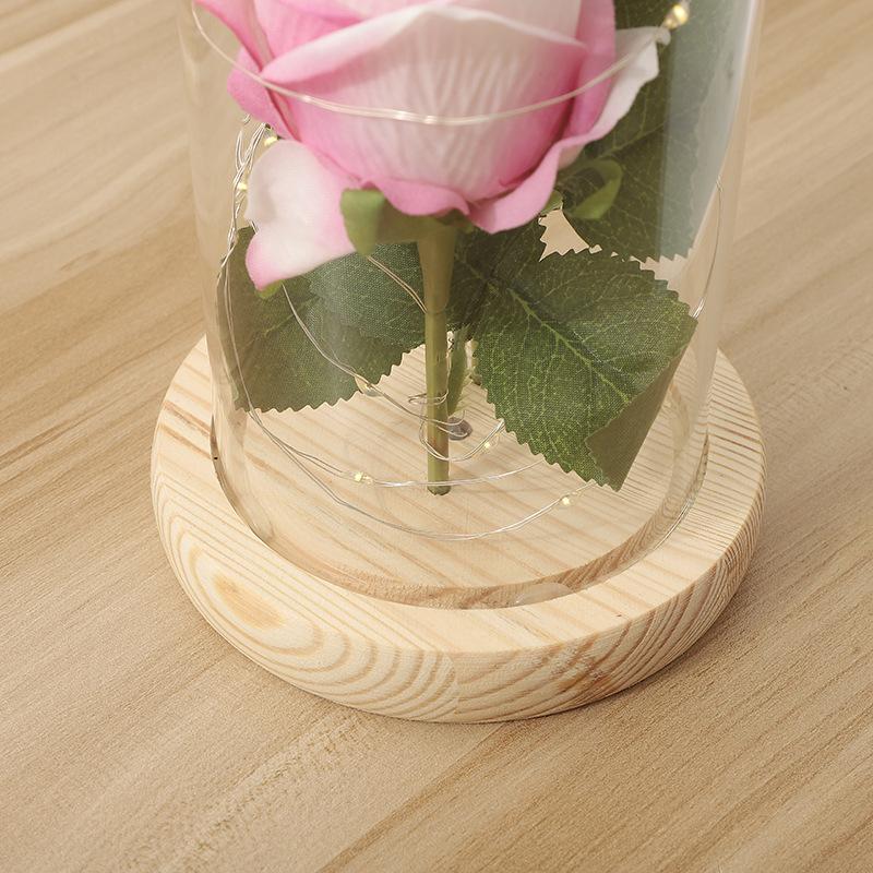 Glass Cover Immortal Rose Flower Ornaments LED Luminous Artificial Flower Creative Christmas Valentine's Day Gift