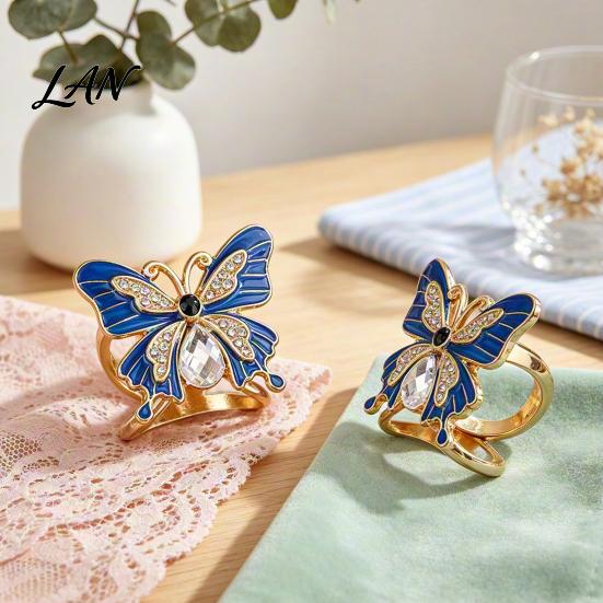 Rhinestone Scarf Ring Enamel Butterfly Ring, Sparkling Slide Shape Clip Retro Elegant Wrap Holder for Women Neckerchiefs Scarves Shirts Vintage Style