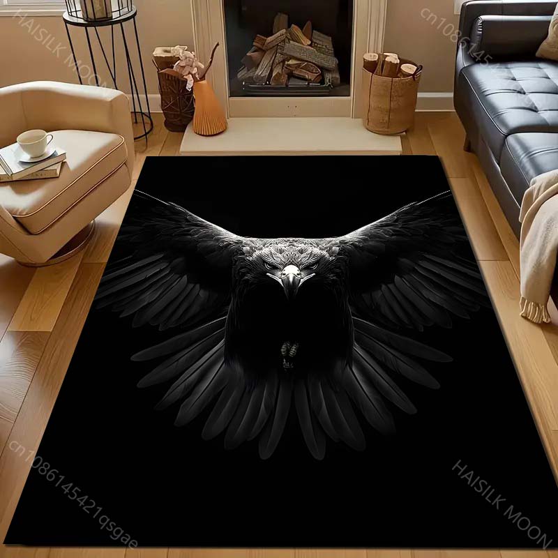 Bald Eagle Black Print Carpet for Bedroom Living Room Bedside Sofa Floor Mat Modern Home Decor Area Rug Large Size for Gifts