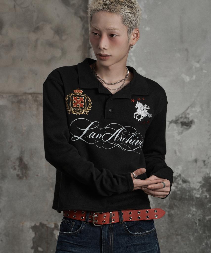 LANARCHIVE [0169] Wild Horse Pique Long Sleeve T-Shirt - Black