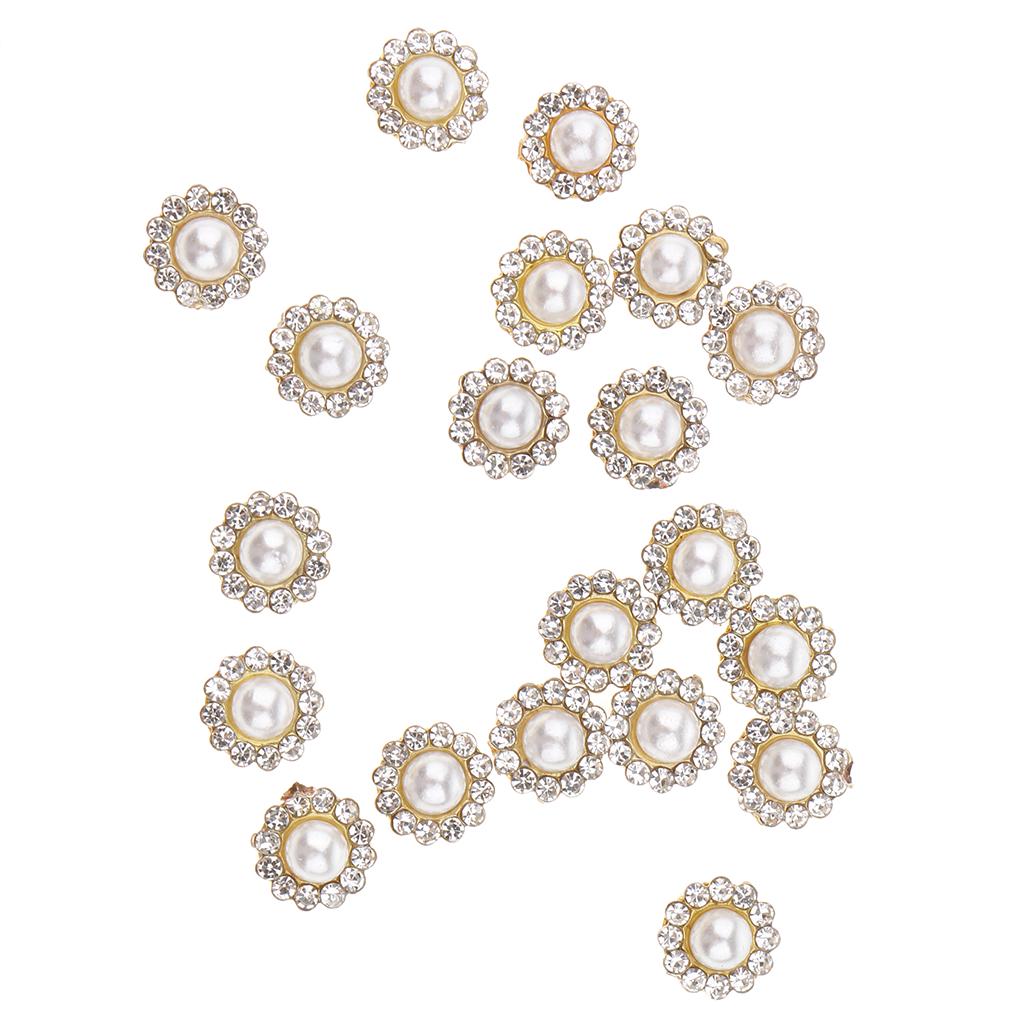 20 Pieces Faux Pearl Buttons Rhinestone Embellishments Flatback for DIY 12mm