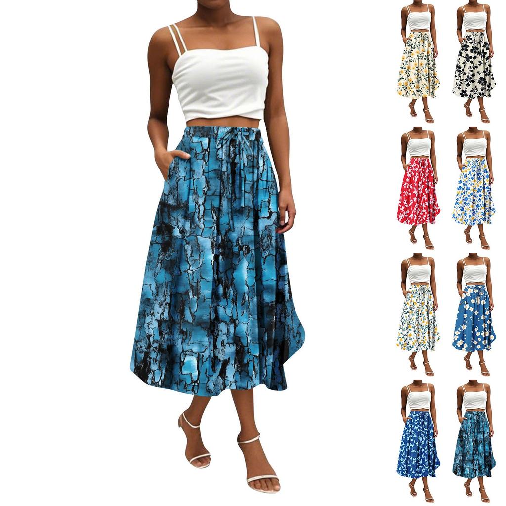 Women's Skirt Bohemian Skirt Floral Print Casual Temperament Pocket Skirt
