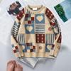 Unisex Winter Sweater Plaid Printing Retro Style Round Neck Long Sleeves Multi Patterns Couple Knitted Sweater for Home School Commuting