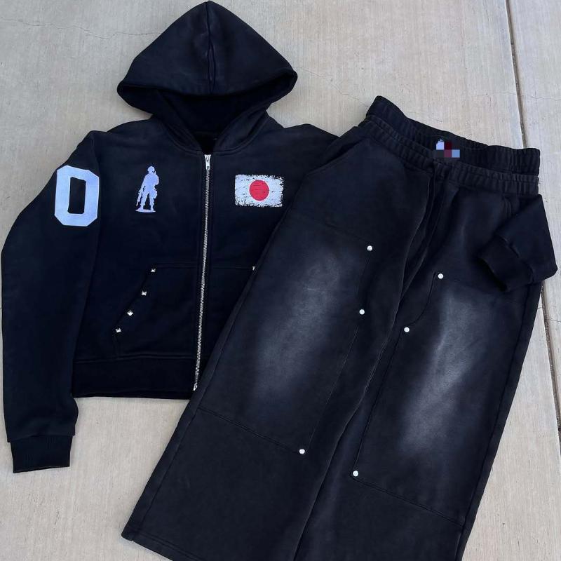 Personalized Street Style European and American Unisex Cartoon Comic Print Hooded Zipper Plus Pocket Hip-hop Hoodie