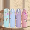 1PC Hummingbird Bird Pink Flower Print 750ml Color Plastic Sports Water Bottle Leakproof Flip Straw Lid Suitable for Sports Office Home Use