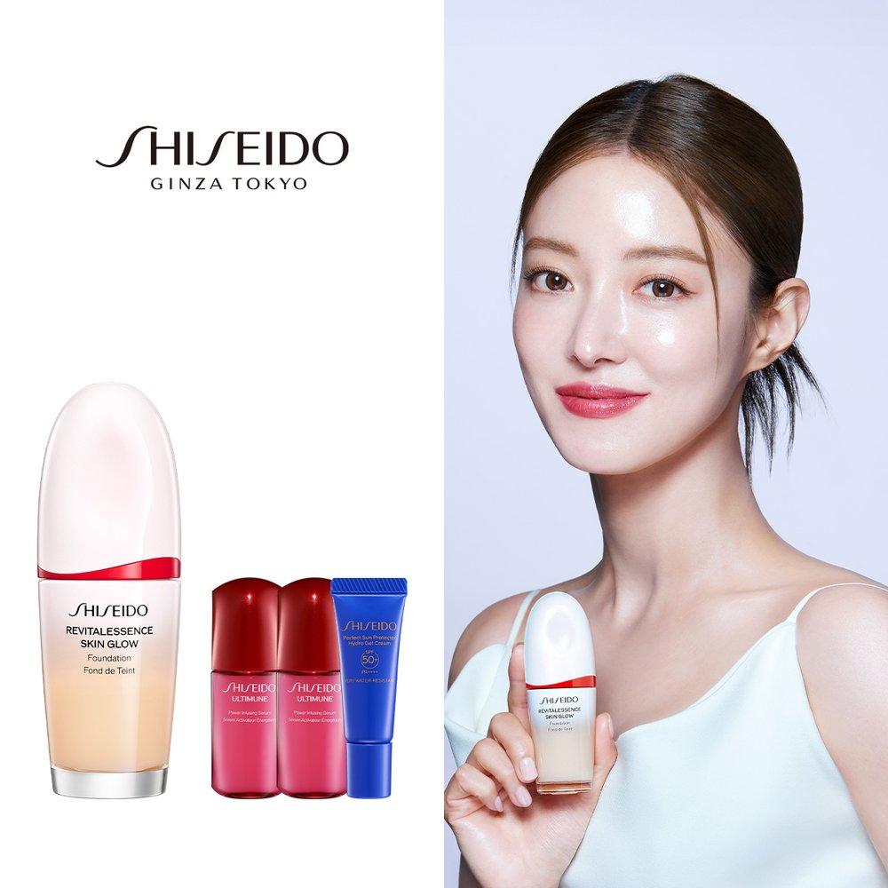 Shiseido Revital Essence Skin Glow Foundation 30 мл (Сыворотка Ultimune Power 10 мл x 2 + Увлажняющий чай 5 мл) набор