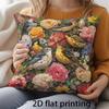 2D Flat - 1pc [2D Flat Printing] Retro Colorful Flowers And Birds Natural Style Home Decor Cushion Cover, Zipper Pillowcase, Machine Washable, Suitabl