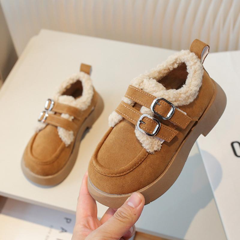 Winter Kids Cotton Shoes Girls Plush Thickened Warm Shoes 2024 Fashion Versatile Soft Children Outdoor Causal Shoes Hook Loop