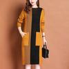 Женское трикотажное платье с круглым вырезом большого размера, осенне-зимнее платье-свитер-пуловер в стиле колор-блок, трикотажный свитер длиной до колена средней длины