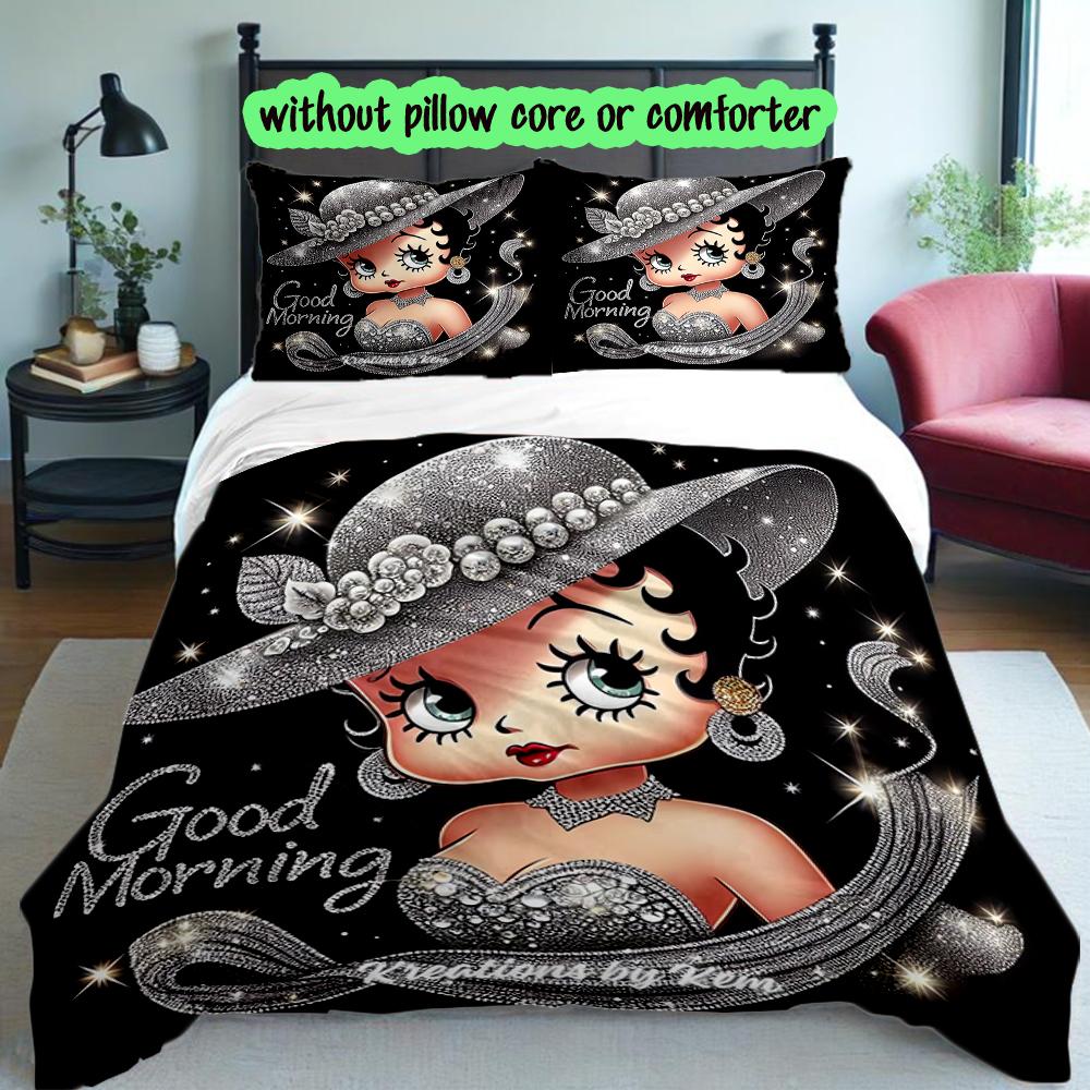 3pcs Betty Boop Duvet Cover Set, Home Printed Bedding Set, Breathable and Cozy Bedclothes Suitable For Festival Decor