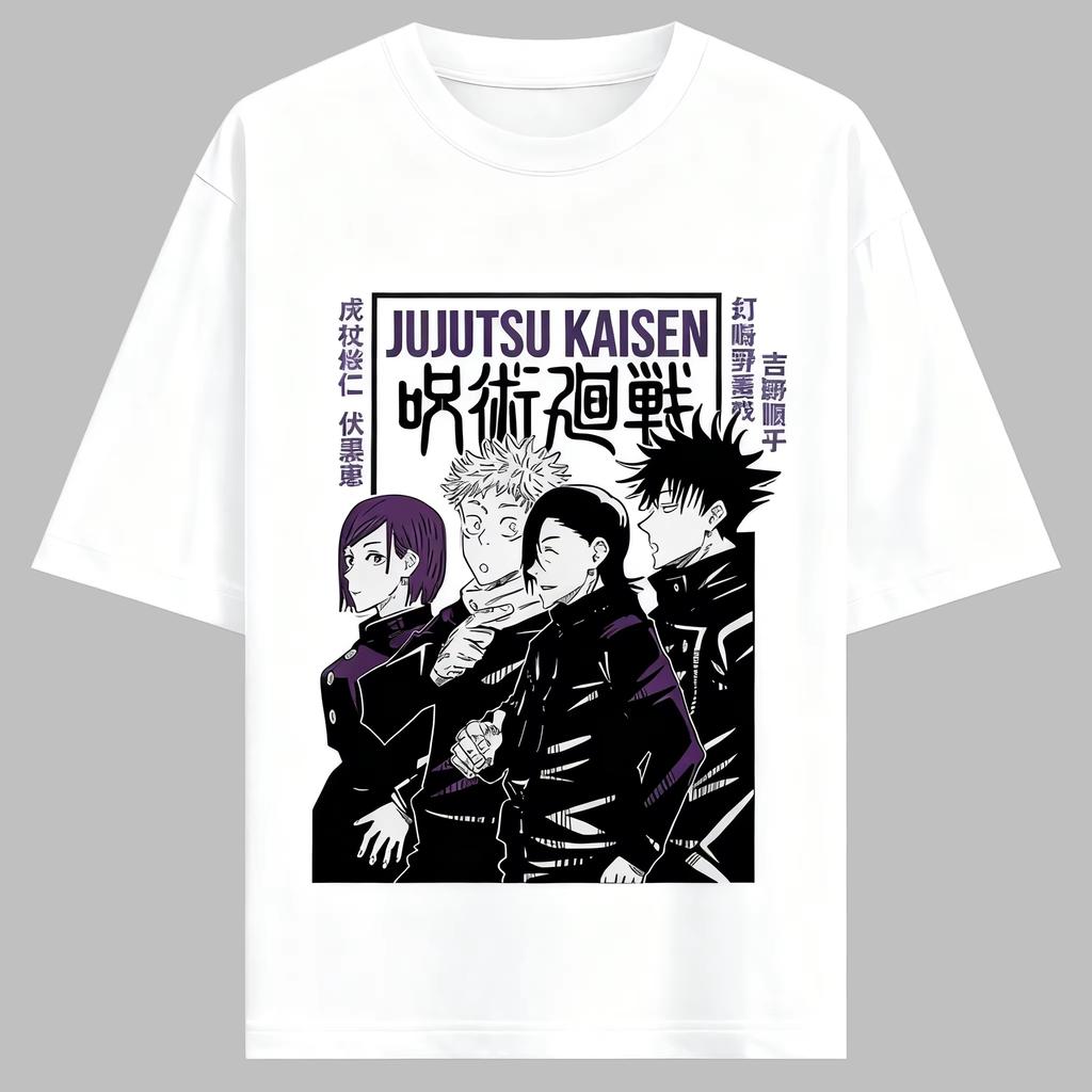 Футболка из чистого хлопка с принтом "Квартет Jujutsu Kaisen", унисекс, свободный стиль Харадзюку, летняя аниме-мерч футболка