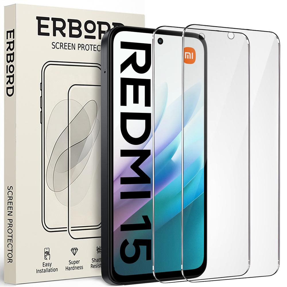 2x Tempered Glass for Xiaomi Redmi 15 5G / 4G, ERBORD 9H Hard Glass, fast