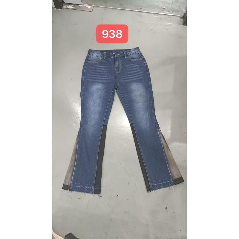 High-Quality Washed Denim Jeans Men Women Slim Flare Leg Black Blue Color Block Mid-Rise Cotton Blend