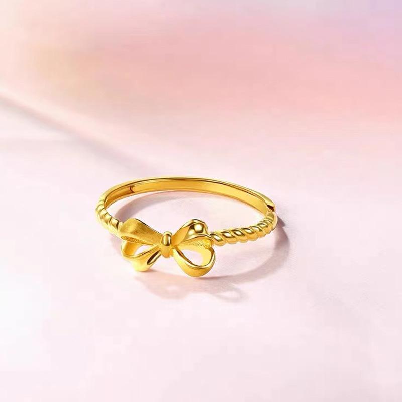 Sterling Silver S925 Personality Bow Open-End Ring for Women High Fashion Princess On the Run