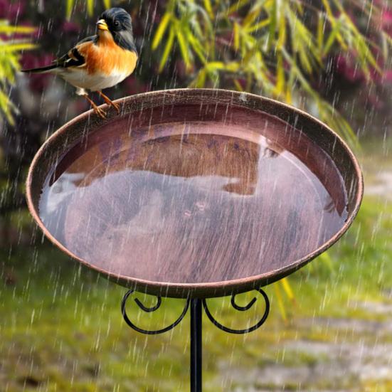 Retro Bird Bath for Outside Metal 5-Prong Stake Base with Bowl Decorative Birdbath Detachable Bird Feeder for Backyard Patio Decor