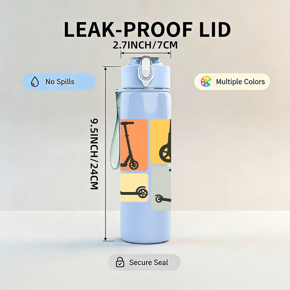 1PC Bicycle Bike Component Pattern Print 750ml Color Plastic Sports Water Bottle Leakproof Flip Straw Lid Suitable for Sports Office Home Use