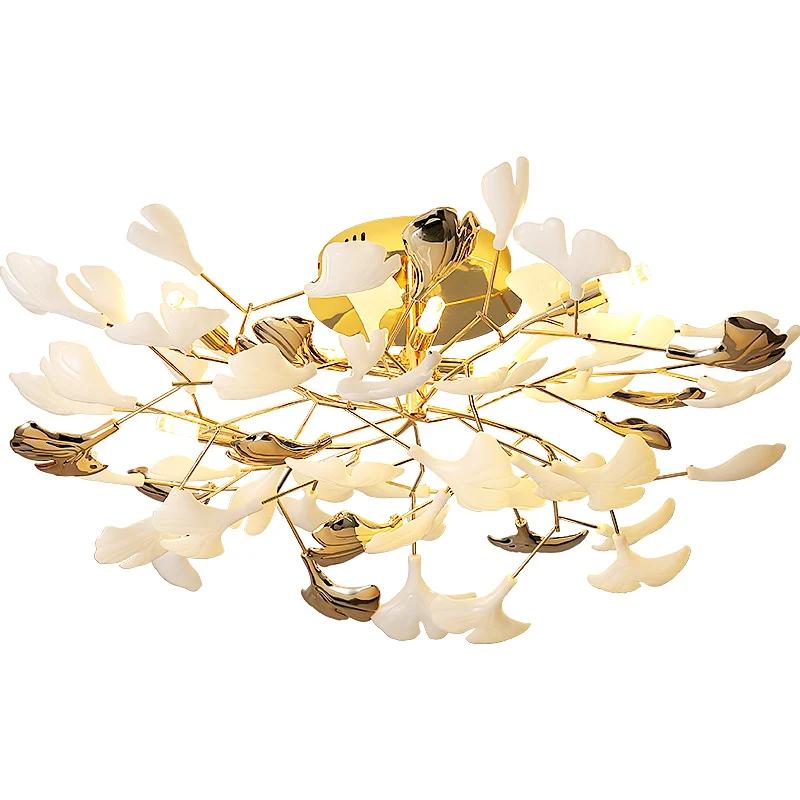 Постмодернистский дизайнерский роскошный потолочный светильник в виде листьев гинкго для гостиной, спальни, потолочная люстра, светильник для освещения интерьера столовой