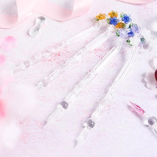 1 комплект ручки для письма с цветочным дизайном, портативная стеклянная ручка для письма с кристаллами для студенческого подарка