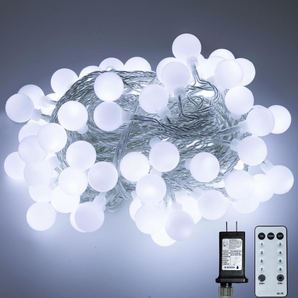 Ogrmar 49FT 100 LED Globe Ball String Lights 8 Modes with Remote Warm White