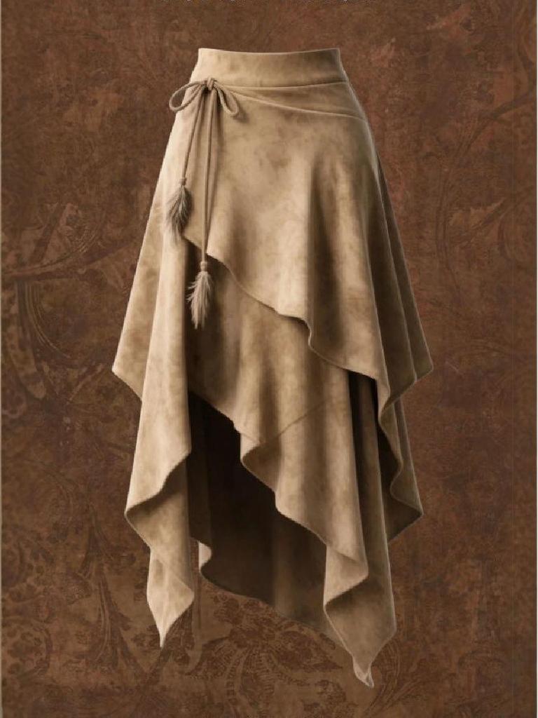 Женская замшевая юбка-миди с высокой талией в стиле ретро 2025