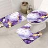 Набор из 4 предметов для ванной комнаты: шторка для душа, фиолетово-золотистый узор, занавеска для ванной комнаты с 12 крючками, противоскользящие коврики, коврик для крышки унитаза, перегородка для ванной