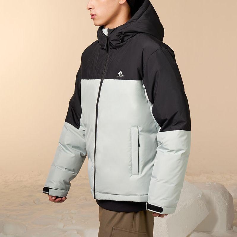 Adidas Color-Block Outdoor Sports Casual Hooded Down Jacket Men Outerwear Silver Gray IT8723