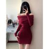 Бордовое мини-платье бодикон с одним плечом и длинным рукавом для женщин - Весна/Зима 2024