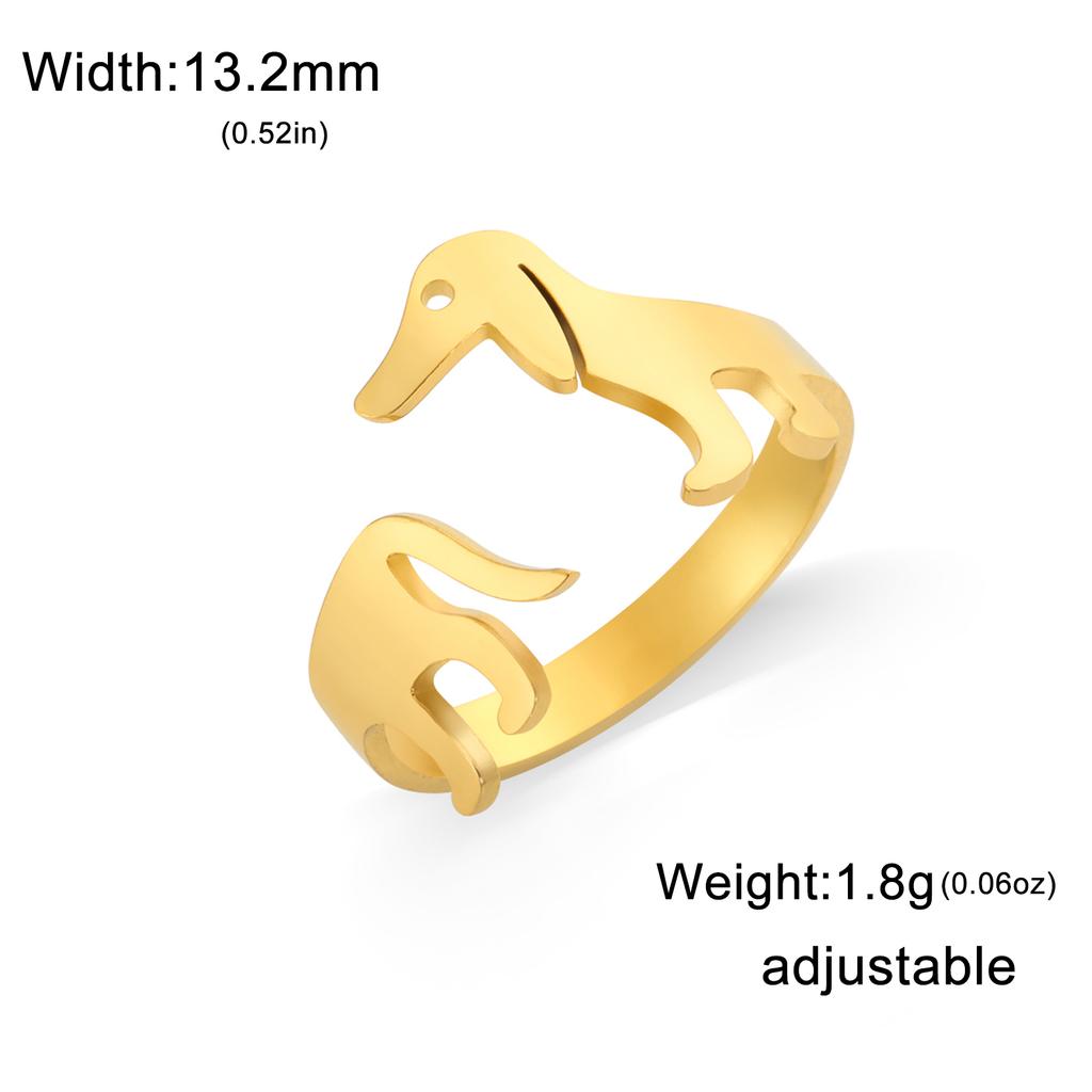 Lemegeton Men's Cute Sausage Dog Open Ring Women's Adjustable Stainless Steel Pet Dog Ring Fashion Jewelry Animal Lover Gift