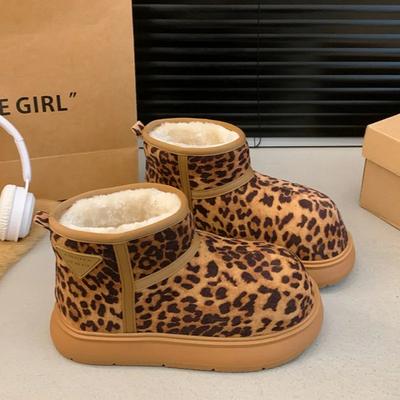 Леопардовые балетки из замши на щиколотку женские зимние сапоги на платформе модные зимние теплые плюшевые хлопковые туфли 2024 года тренд нескользящие удобные ботинки женские