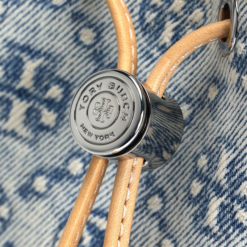 Tory Burch T Monogram Logo Print Fabric Bucket Bag Women bags Powder-Blue 167762-400