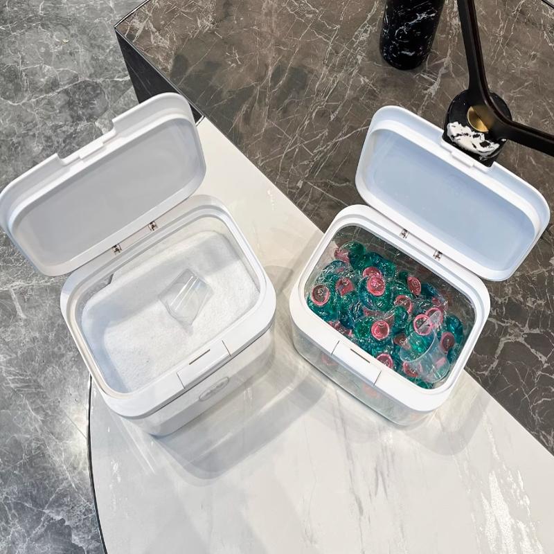 Контейнер для капсул для стирки, Держатель для капсул для стирки, Герметичный и автоматический выдвижной, Большая вместимость для хранения капсул для стирки в прачечной