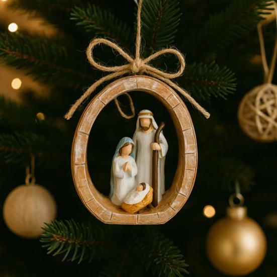 Овальное подвесное украшение «Рождество» для дома, офиса, рождественской елки, расписанное вручную, сцена рождения Иисуса, Святое семейство, праздничное религиозное украшение-подвеска