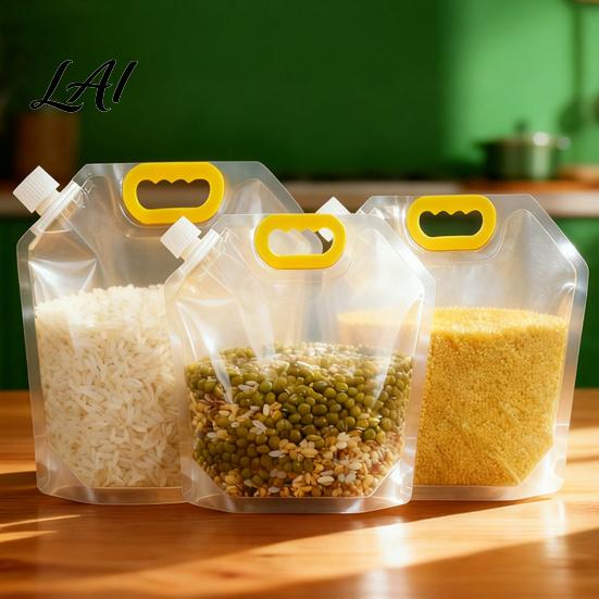 Kitchen Countertop Storage 5PCS Grain Bag with Handle Large Capacity Cereal Container Vertical Standing Reusable Food Container Organizer Moisture