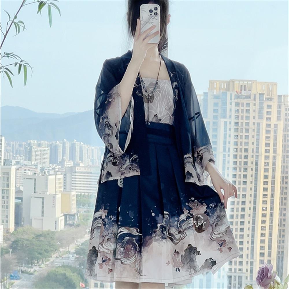 Ханьфу в стиле династии Сун для женщин, плиссированная юбка, повседневный комплект, весна и осень