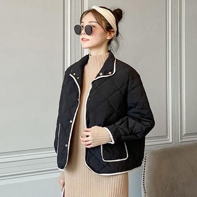 Европейская станция короткая легкая пуховая куртка женская зимняя маленькая ароматная ветровка ромбовидная сетка корейская версия свободная куртка большого размера с лацканами